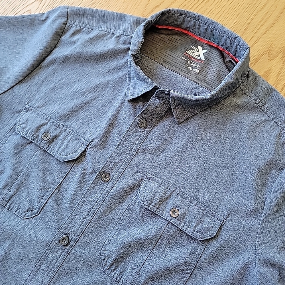 Zeroxposur Travel Series Mens XXL Blue Button Up Short Sleeve Performance Vented